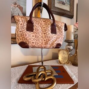 Dooney & Bourke Pink-Tan Logo Satchel with Brown Trim